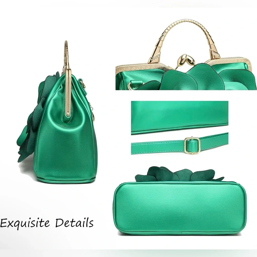 Exquisite Leather Flower Kiss-Lock Handbag - Picture 5 of 8